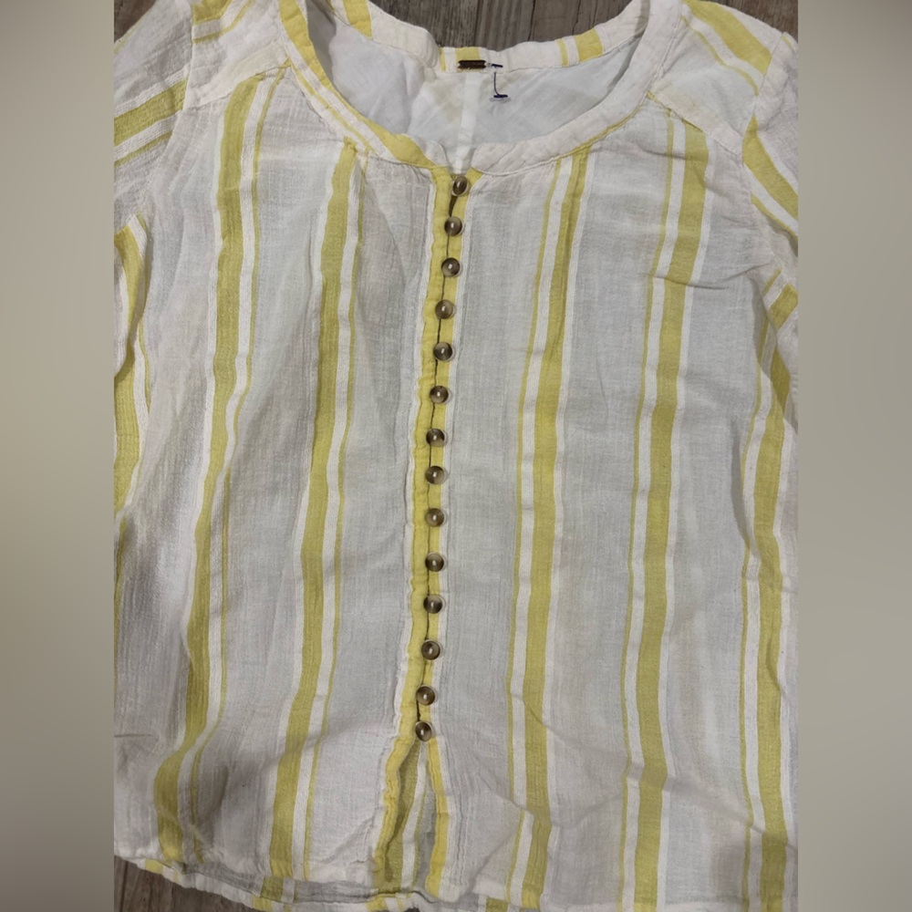 Free People Striped Yellow and White Women's Top Size Small - Picture 3 of 8
